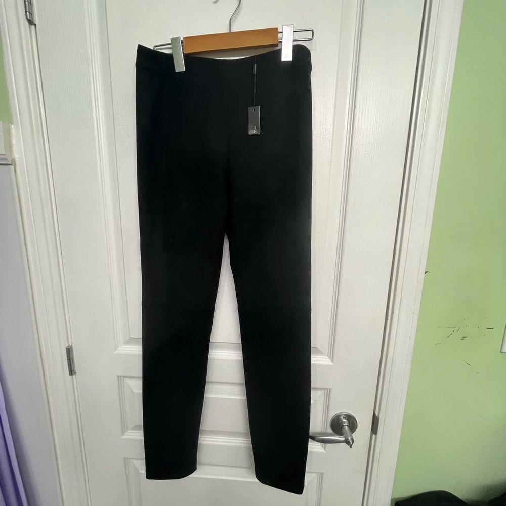 Ladies Tahara Roxana Faux Black Suede Pull On Strsight Leg Pants Size S.  NWT!